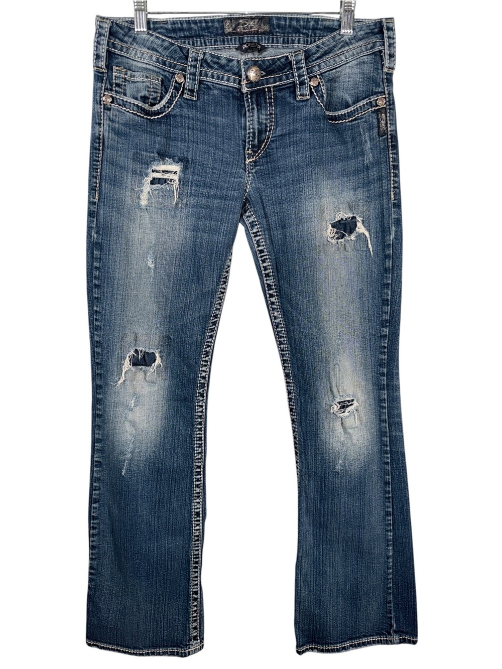 Silver Jeans Women’s Distressed Medium Blue Bootcut Jeans